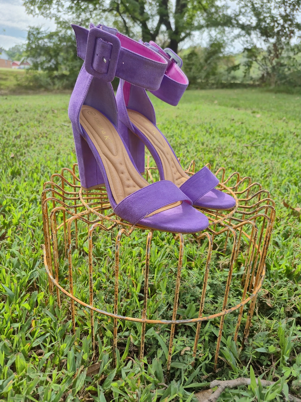 Allegra K Purple Block Heel Ankle-Strap Sandals Size 8